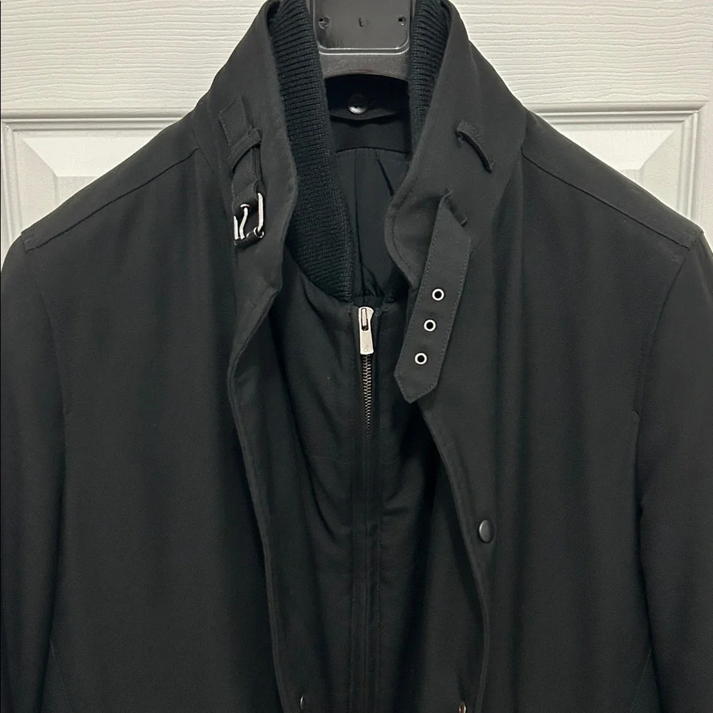 Men's Italian size 52 slim Loro Piana Storm System Wool Black Coat w/gilet - Picture 3 of 7
